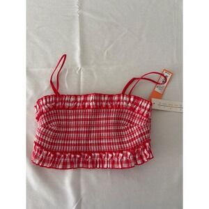 Colsie red white gingham check smocked bra bralette size XS new cotton